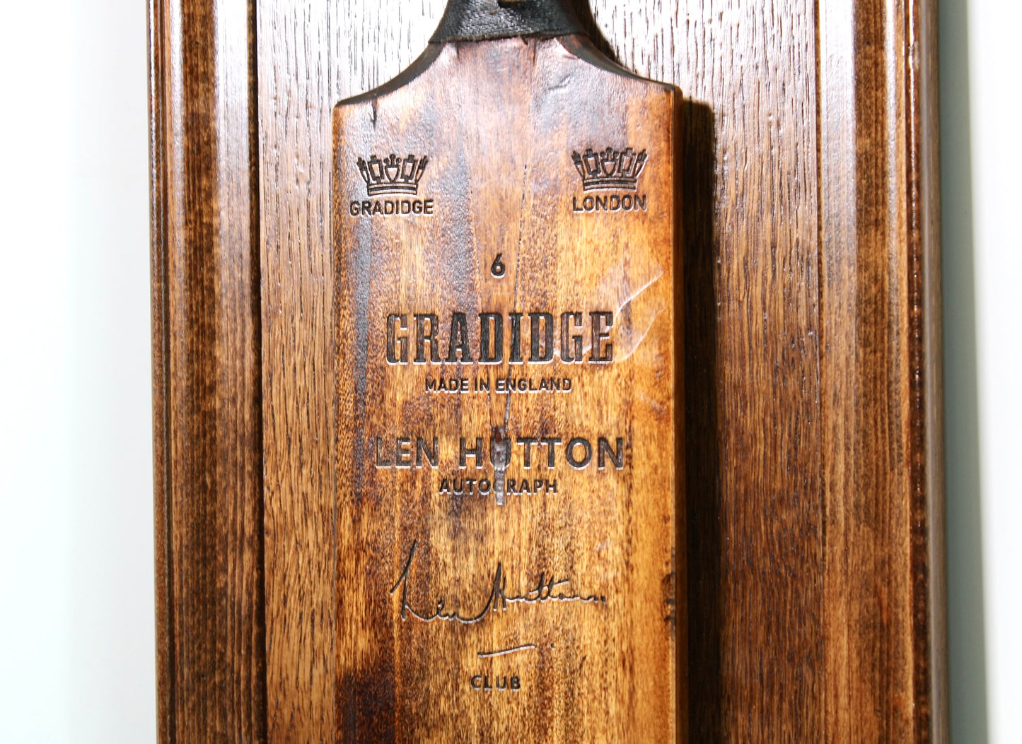 Len Hutton cricket bat wall plaque